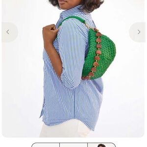 Clare V. Dark Wooden Heart Collar Bag Strap or Necklace with Green Accents